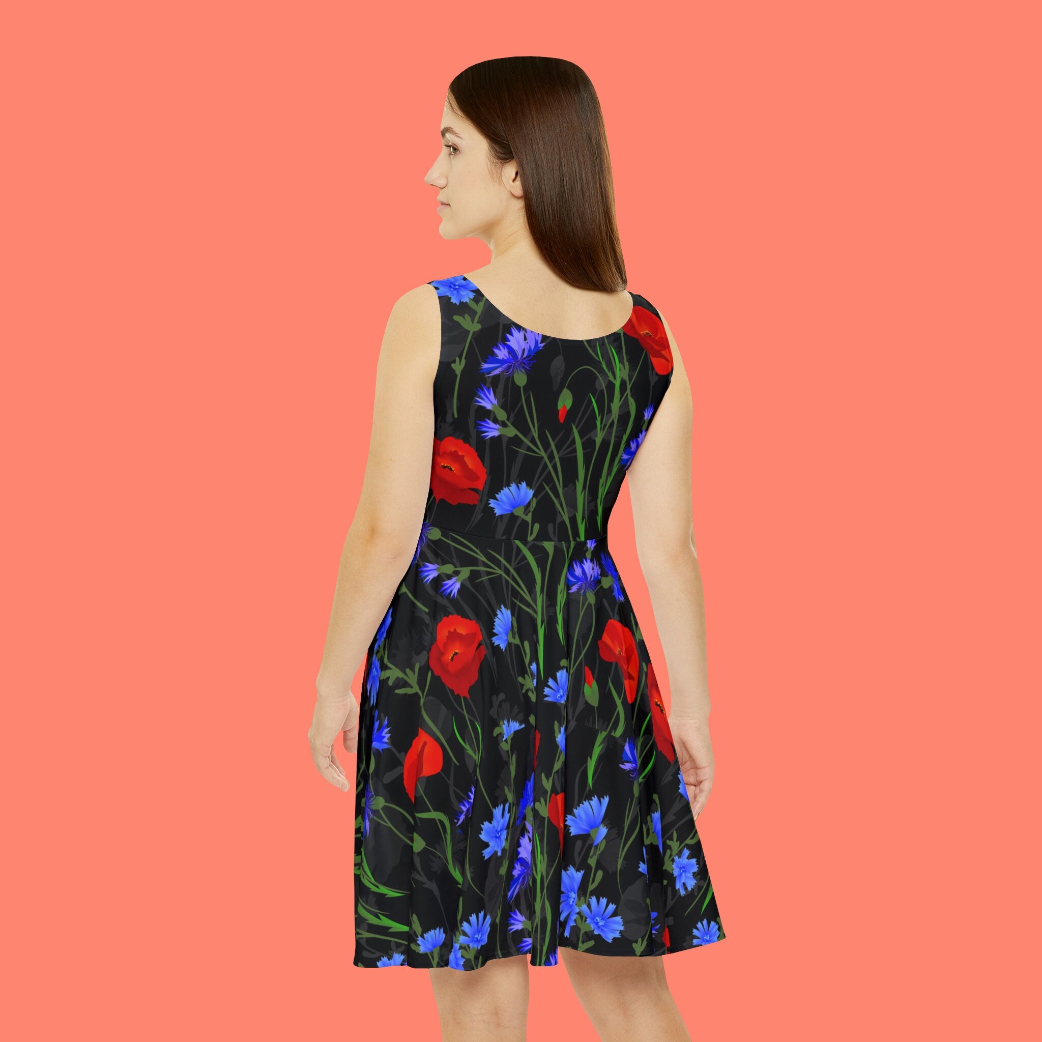 Pretty Women's Skater Dress Floral Black Red Purple