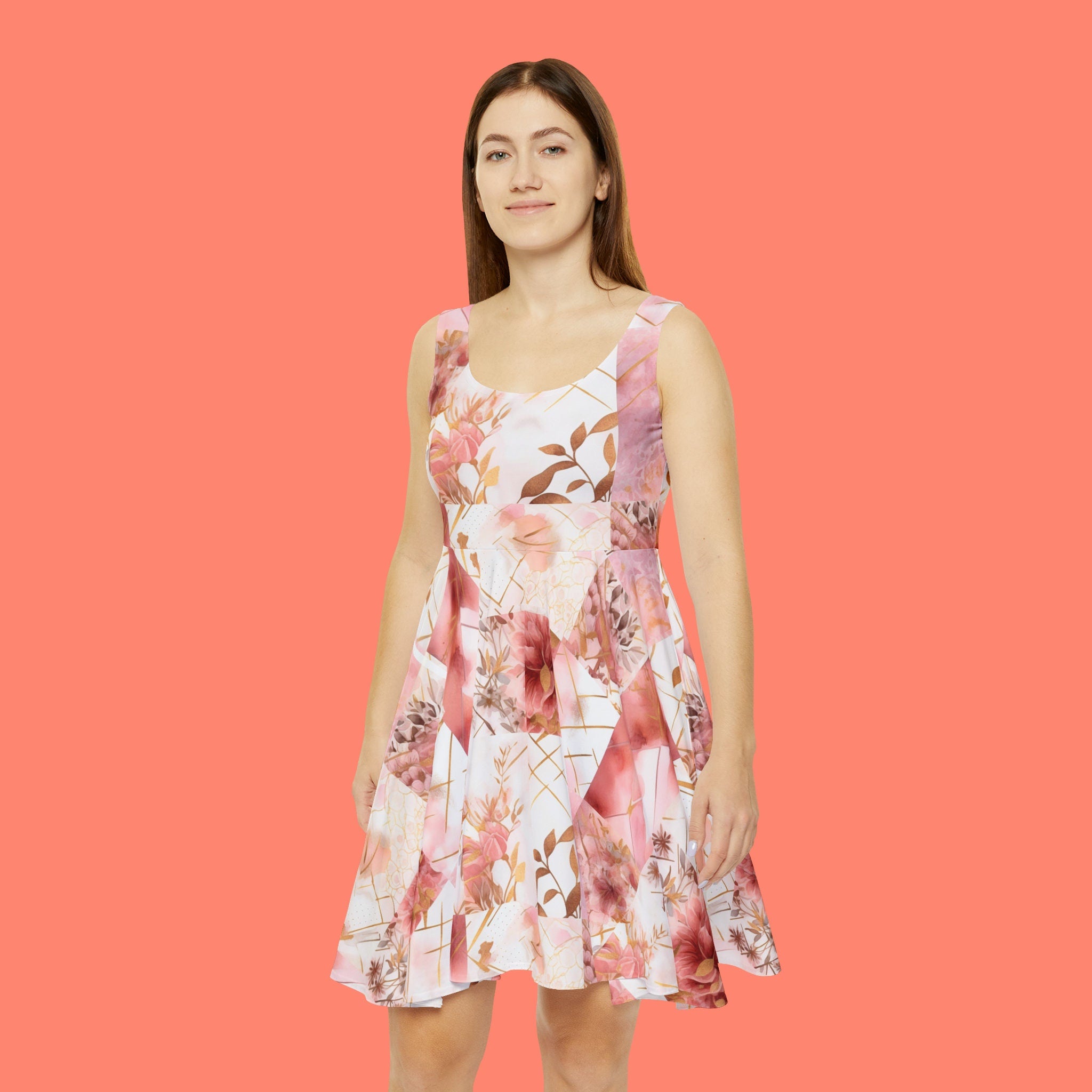 Women's Skater Dress (AOP) Pink Floral Collage