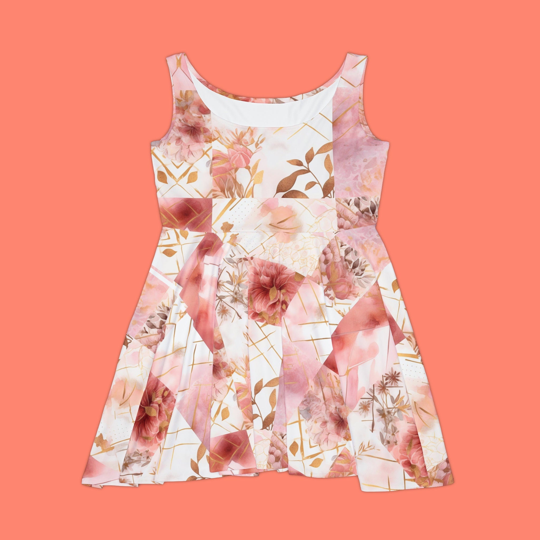 Women's Skater Dress (AOP) Pink Floral Collage