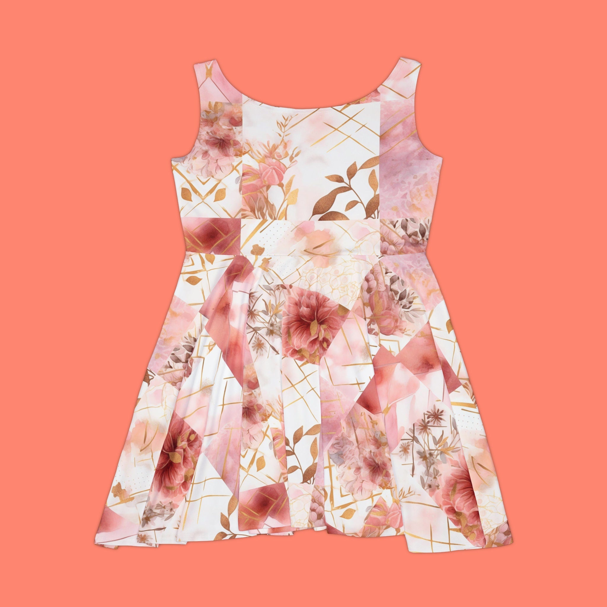 Women's Skater Dress (AOP) Pink Floral Collage