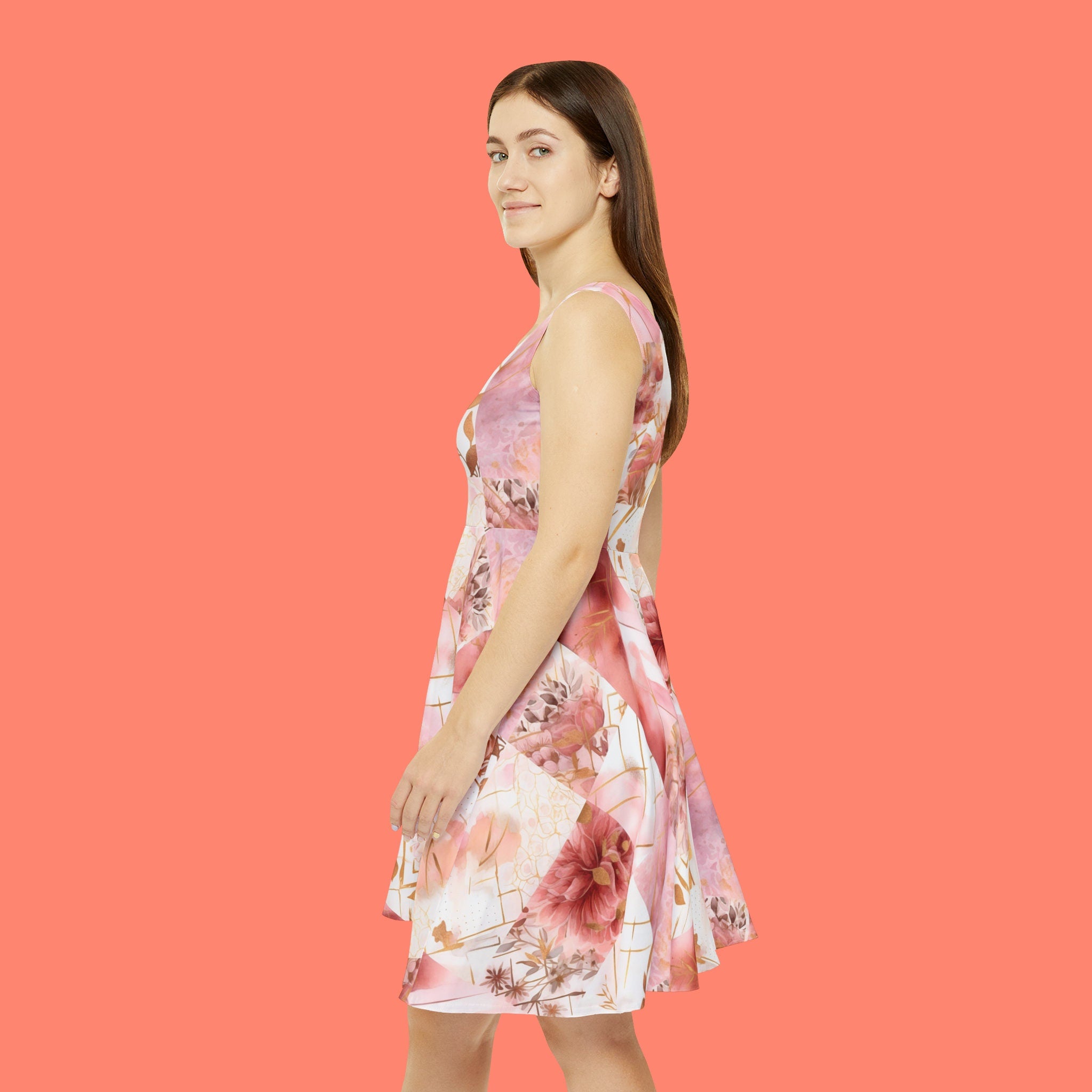 Women's Skater Dress (AOP) Pink Floral Collage