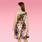 Women's Skater Dress (AOP) Yellow Pink Orange Black Floral