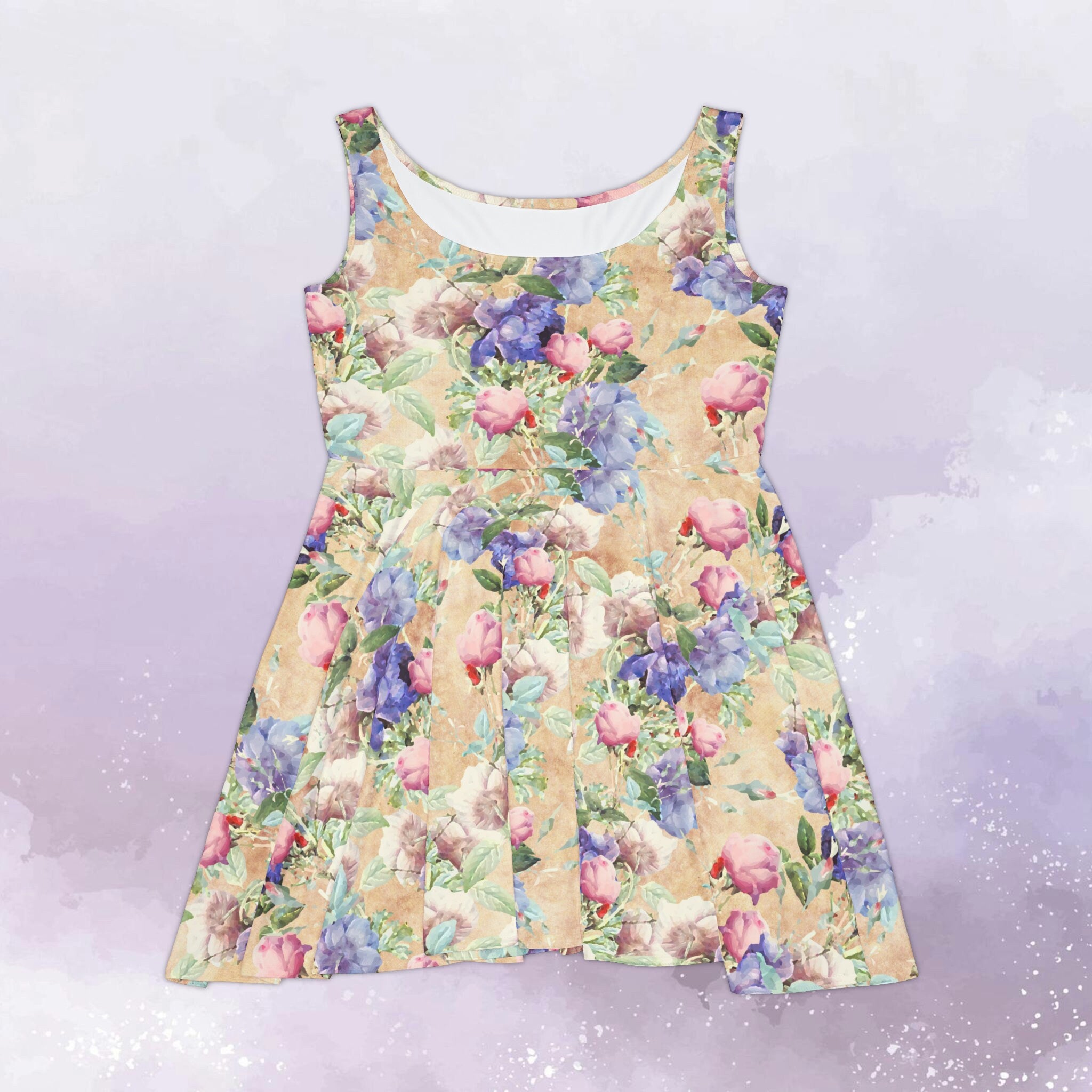 Purple Floral Women Skater Dress