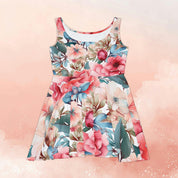 Woman's Elegant Polyester Spandex Skater Dress with Lovely Floral Design