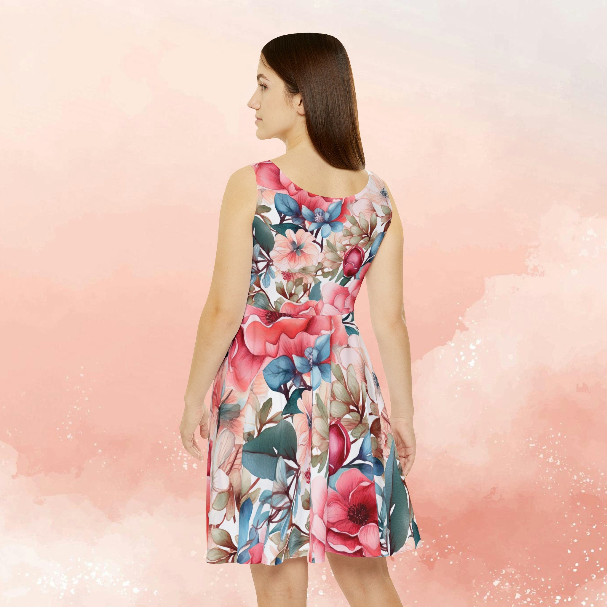 Woman's Elegant Polyester Spandex Skater Dress with Lovely Floral Design