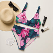 Recycled High-Waisted Bikini Swimsuit Pink Green Floral