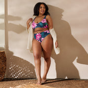 Recycled High-Waisted Bikini Swimsuit Pink Green Floral