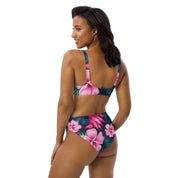 Recycled High-Waisted Bikini Swimsuit Pink Green Floral