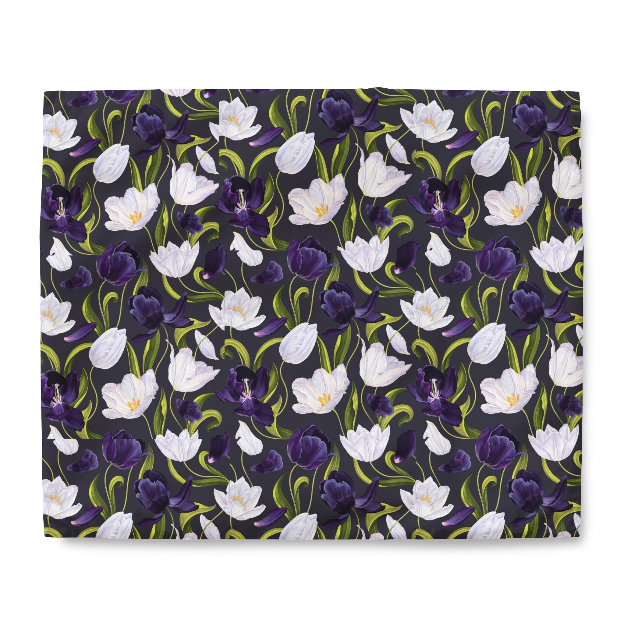 Purple White Black Floral Duvet Cover Polyester Microfiber