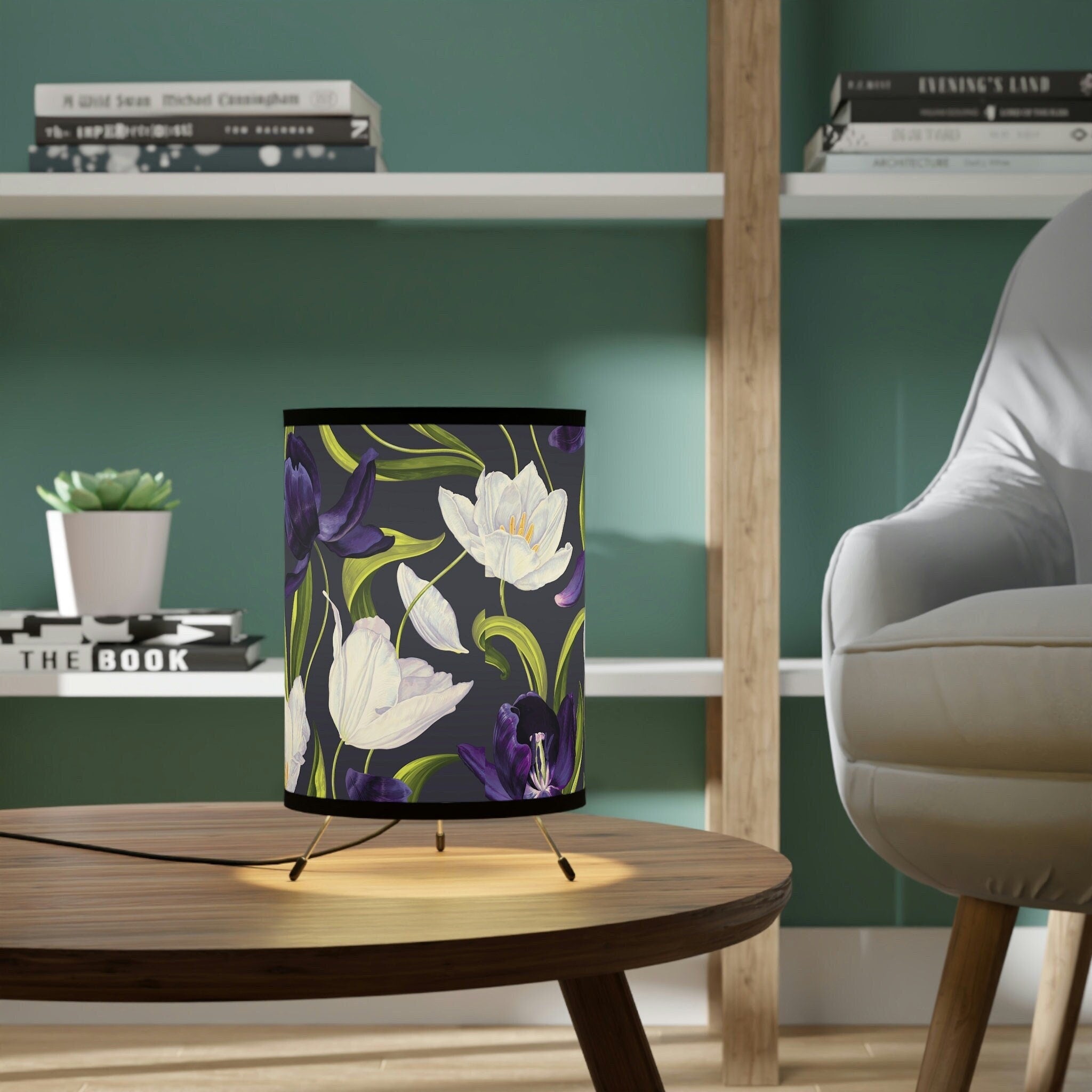 USCA Plug Friendly Desk Table Lamp with Purple Floral Printed Shade
