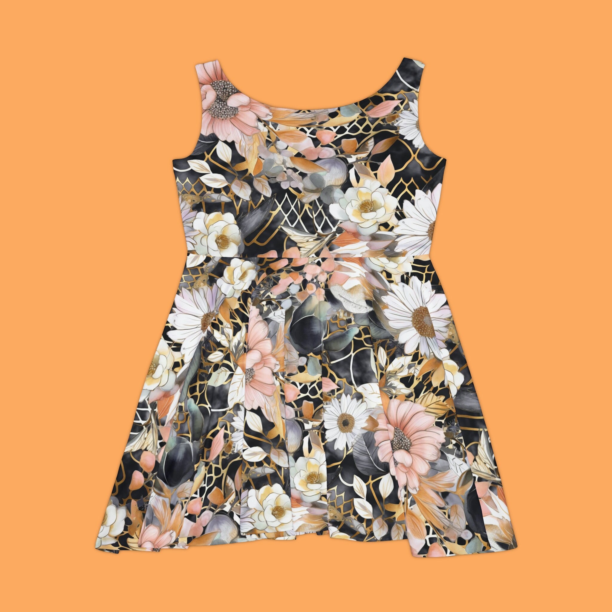 Women's Skater Dress (AOP) Black Pink White Floral