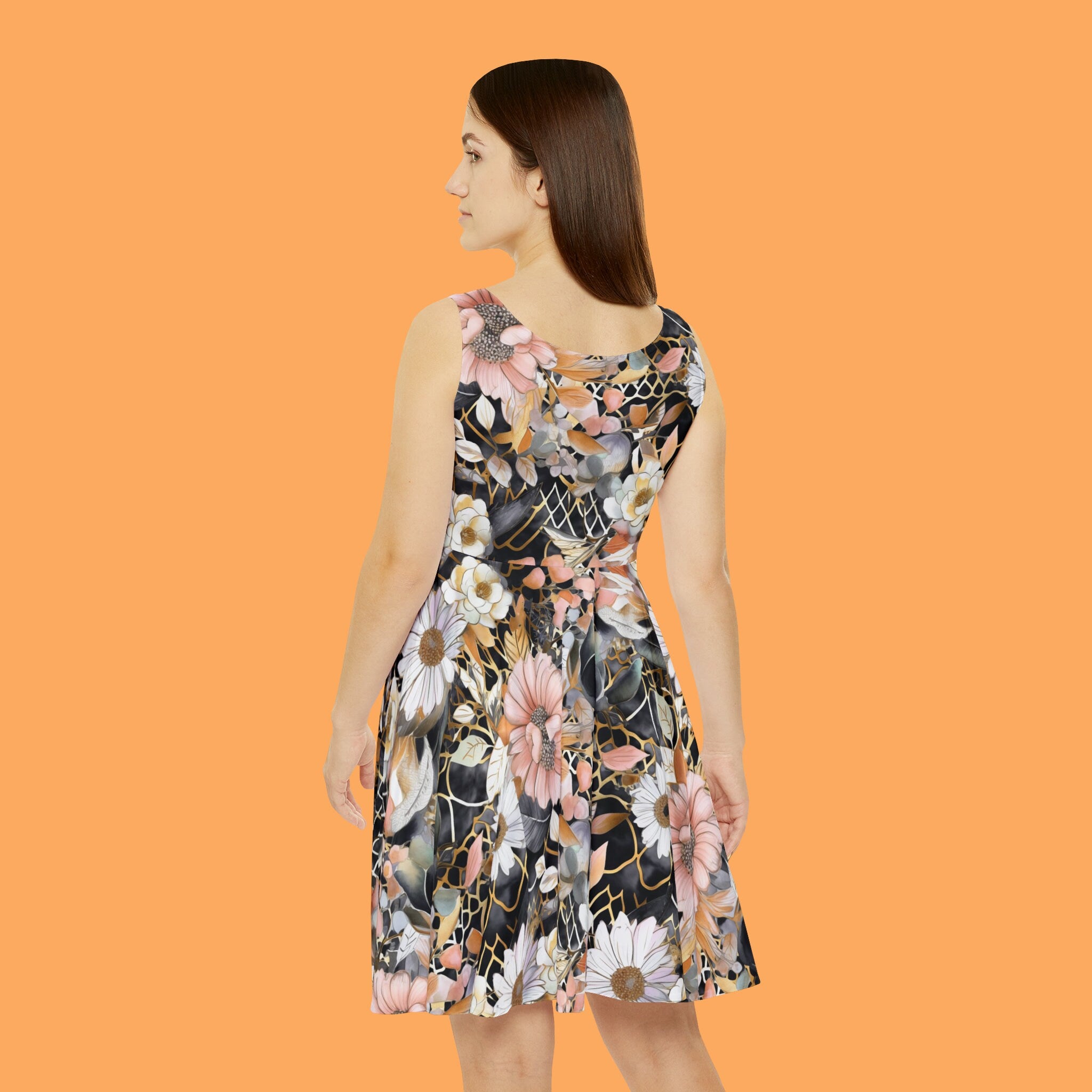 Women's Skater Dress (AOP) Black Pink White Floral