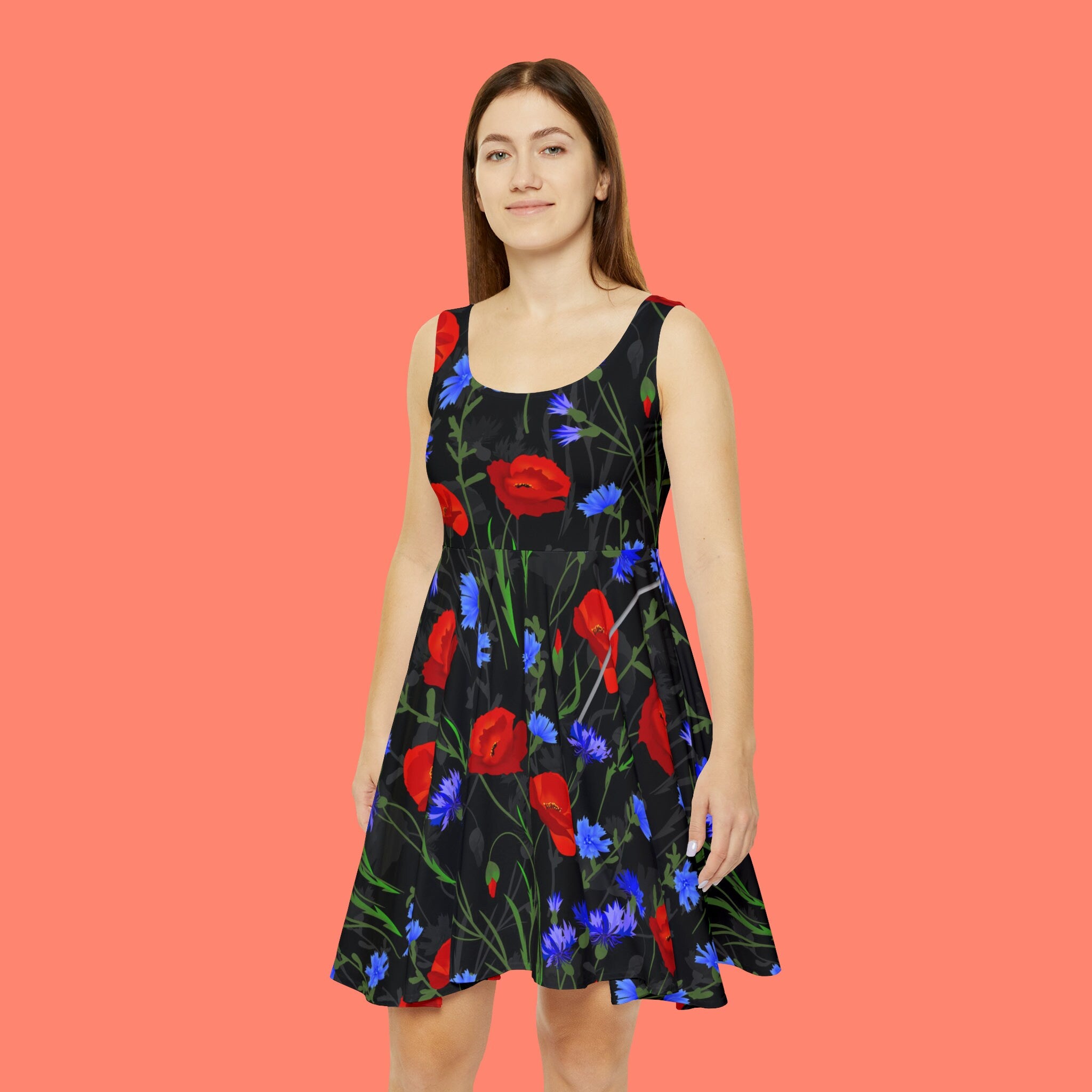 Pretty Women's Skater Dress Floral Black Red Purple