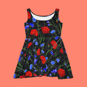 Pretty Women's Skater Dress Floral Black Red Purple