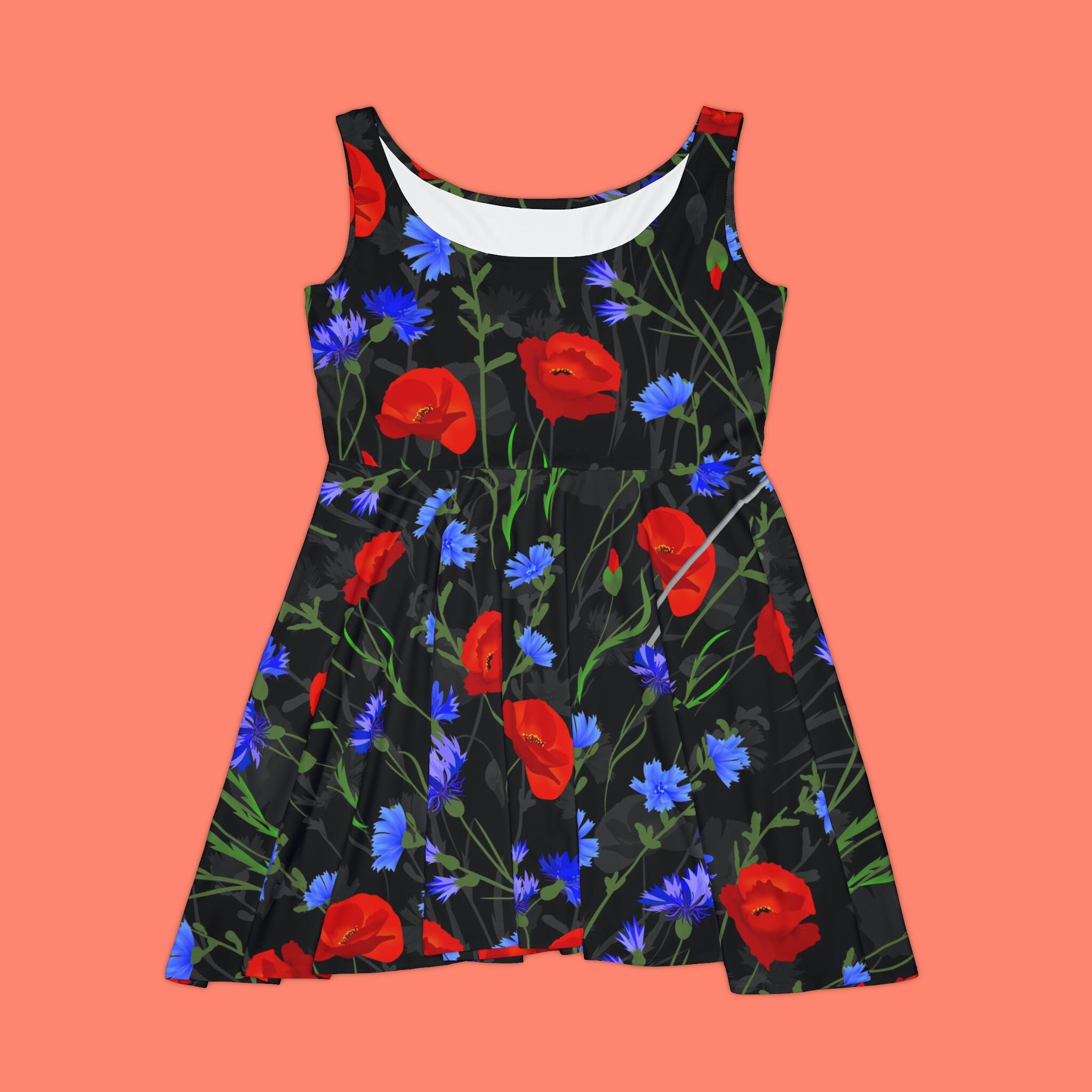 Pretty Women's Skater Dress Floral Black Red Purple