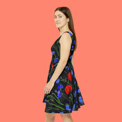 Pretty Women's Skater Dress Floral Black Red Purple