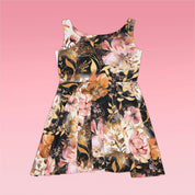 Women's Skater Dress (AOP) Yellow Pink Orange Black Floral