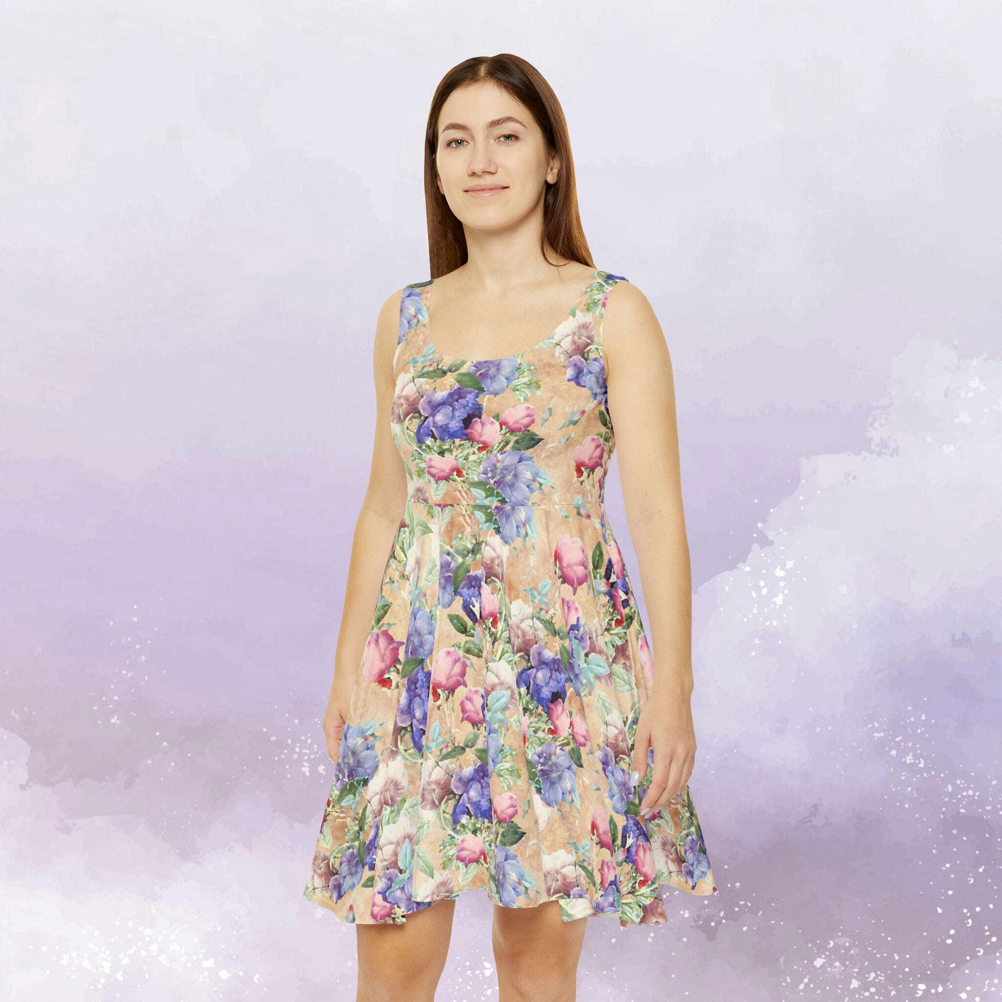 Purple Floral Women Skater Dress