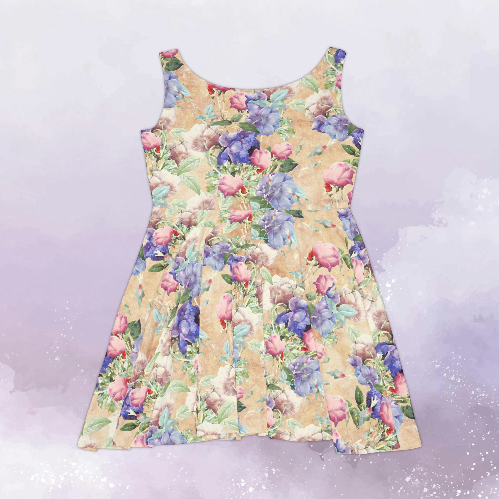 Purple Floral Women Skater Dress