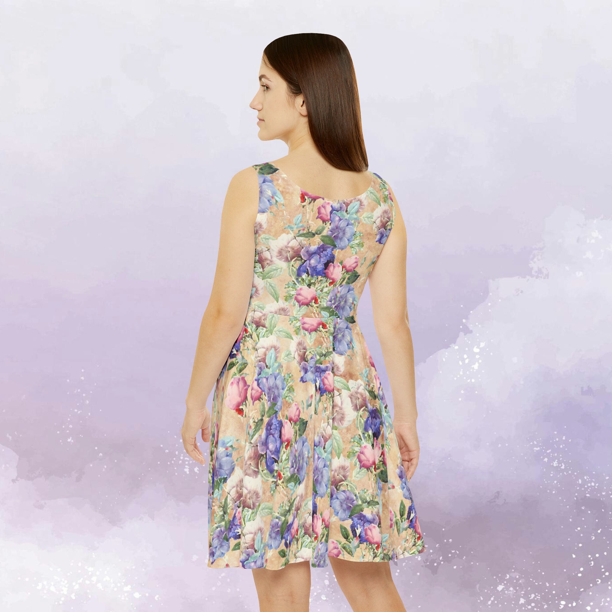 Purple Floral Women Skater Dress