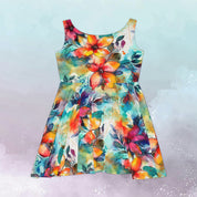 Women's Skater Dress (AOP) Vibrant Floral Blue Orange Yellow