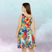 Women's Skater Dress (AOP) Vibrant Floral Blue Orange Yellow