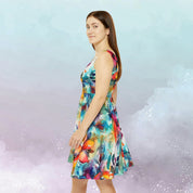 Women's Skater Dress (AOP) Vibrant Floral Blue Orange Yellow