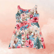Woman's Elegant Polyester Spandex Skater Dress with Lovely Floral Design