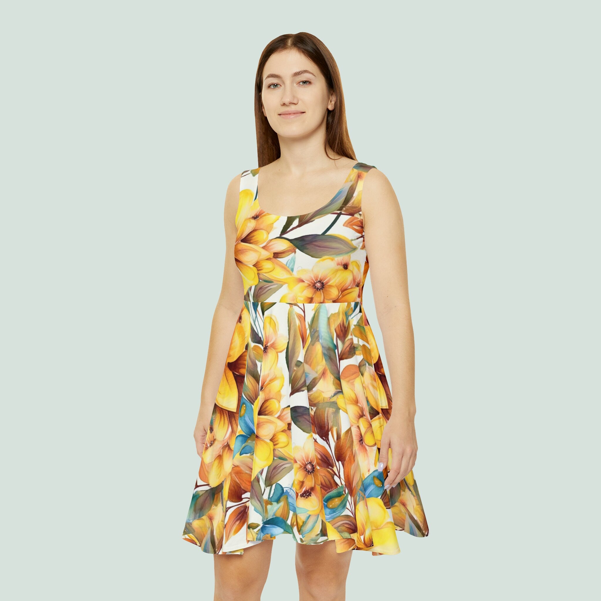 Women's Skater Dress (AOP) Yellow Floral