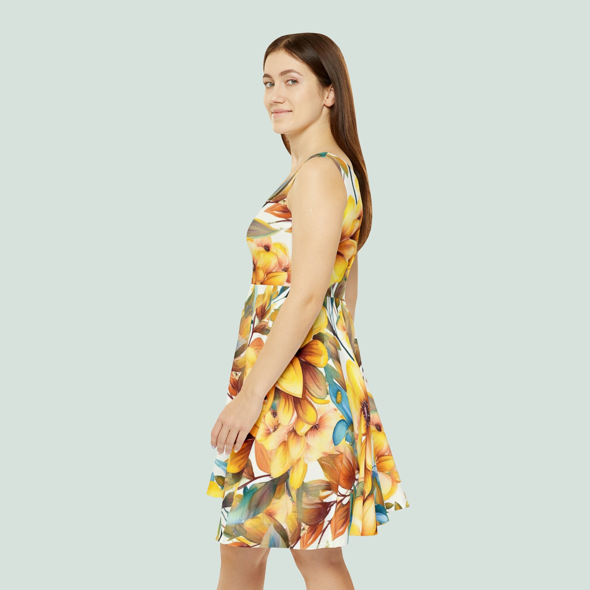 Women's Skater Dress (AOP) Yellow Floral