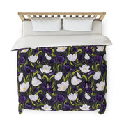 Purple White Black Floral Duvet Cover Polyester Microfiber