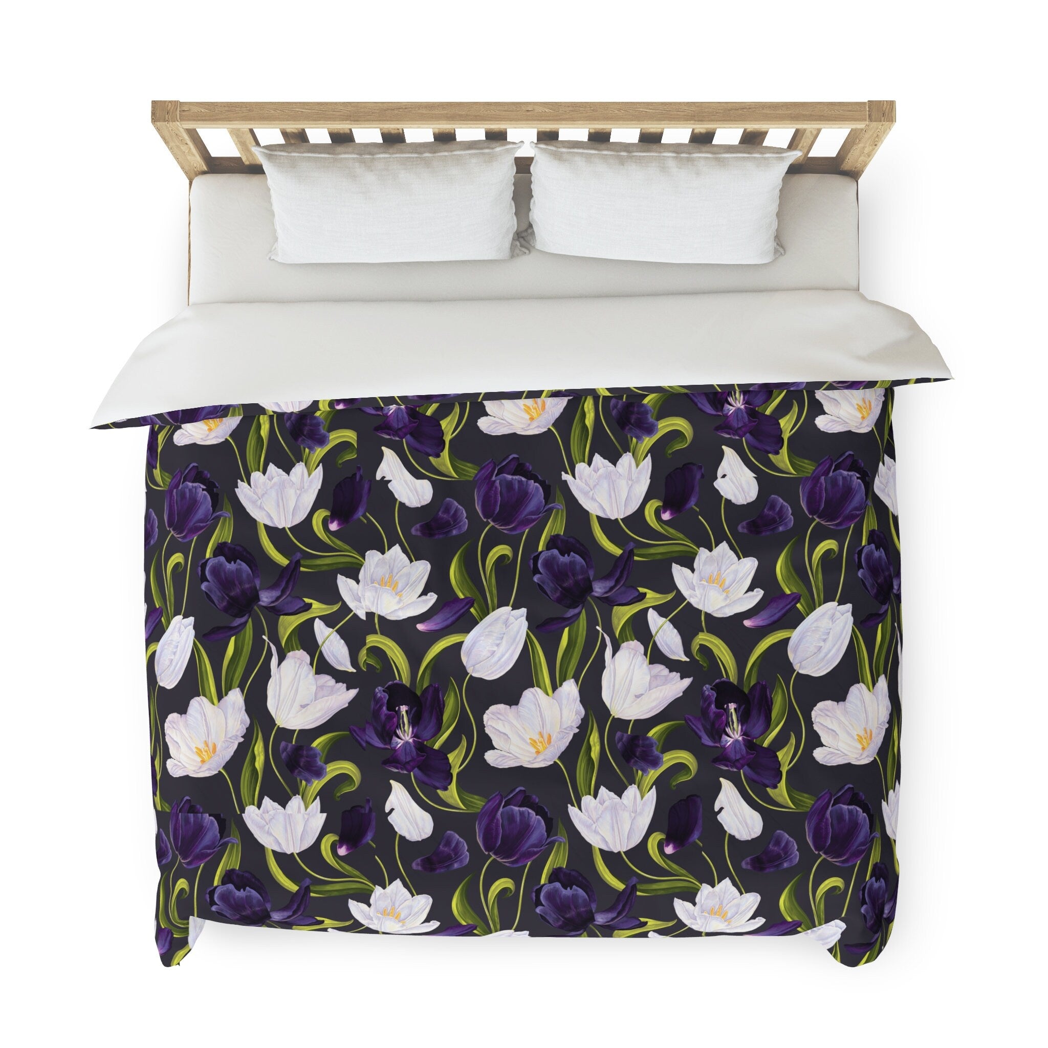 Purple White Black Floral Duvet Cover Polyester Microfiber