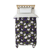 Purple White Black Floral Duvet Cover Polyester Microfiber