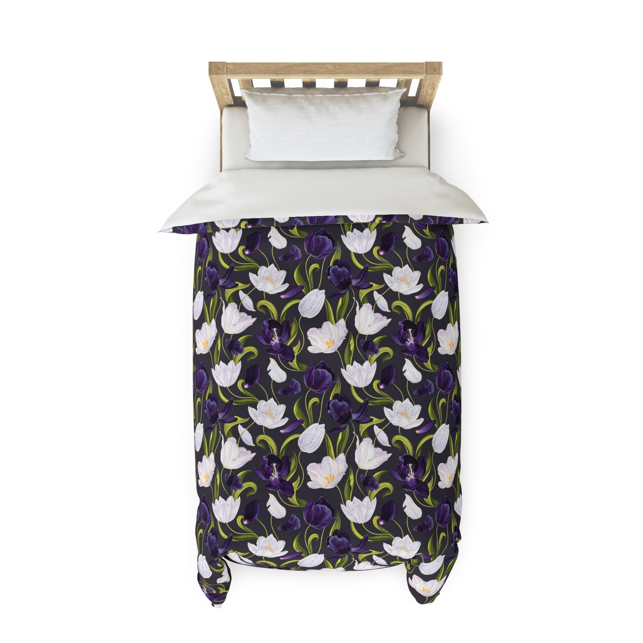 Purple White Black Floral Duvet Cover Polyester Microfiber