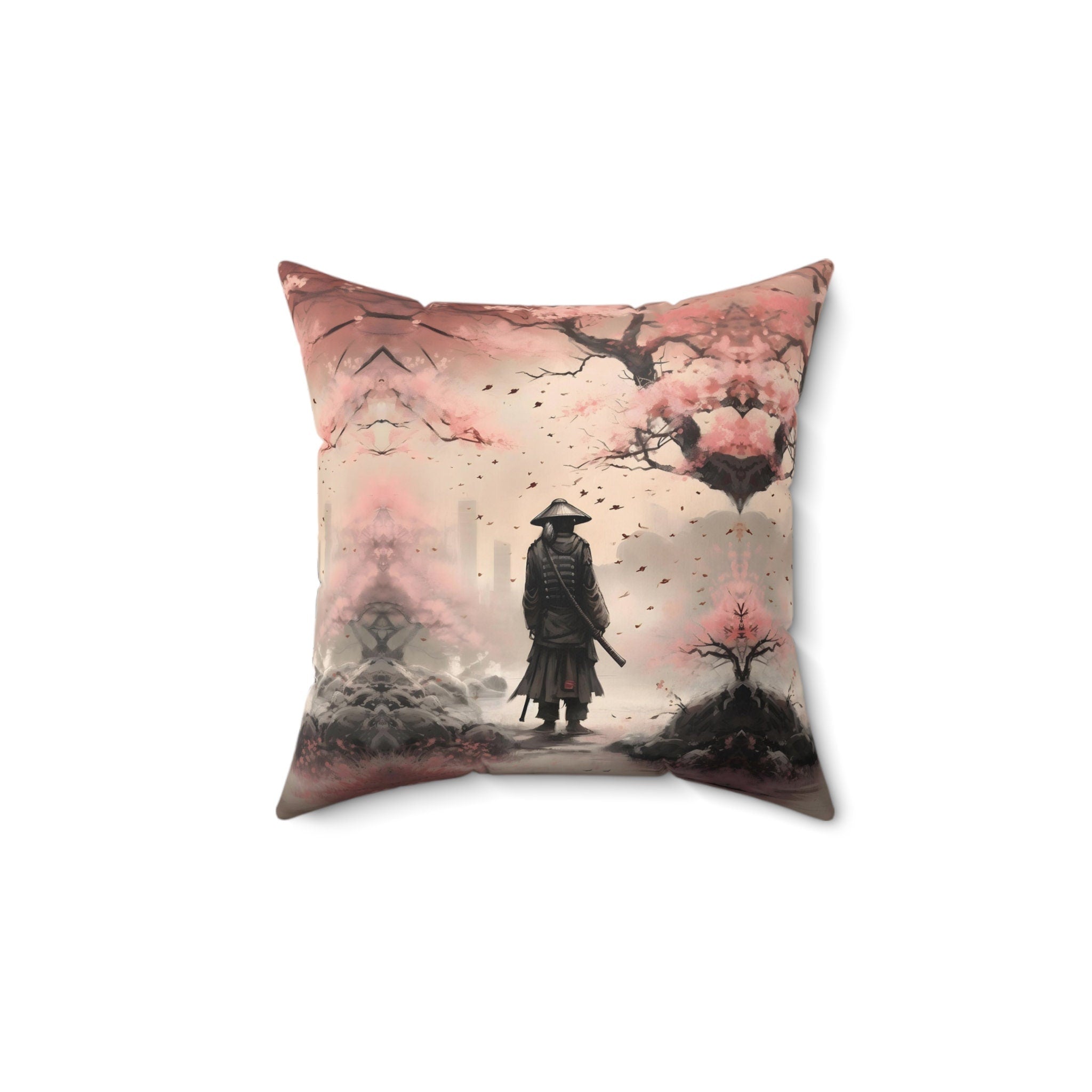 Spun Polyester Square Pillow 14" x 14" Japanese Art Scene