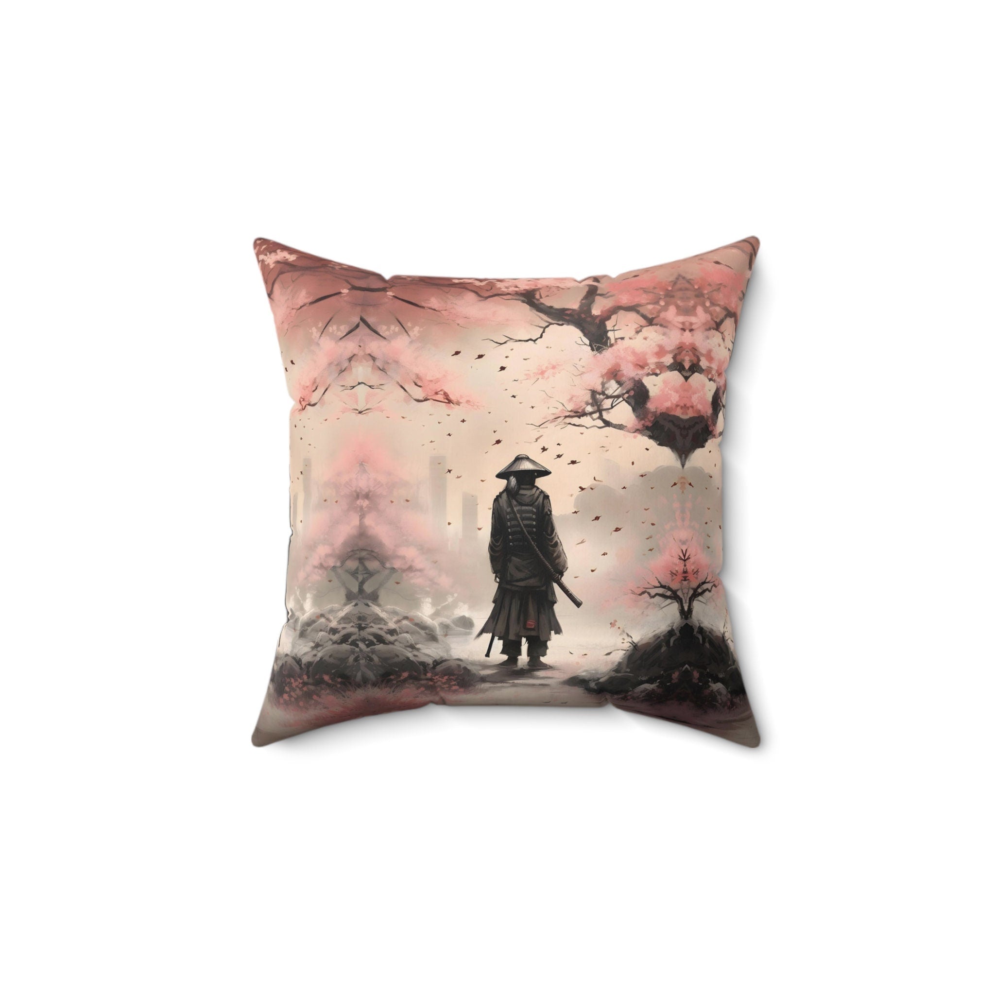 Spun Polyester Square Pillow 14" x 14" Japanese Art Scene