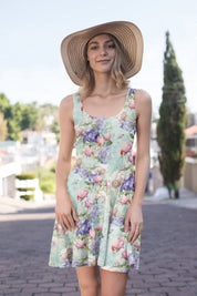 Purple Floral Women Skater Dress