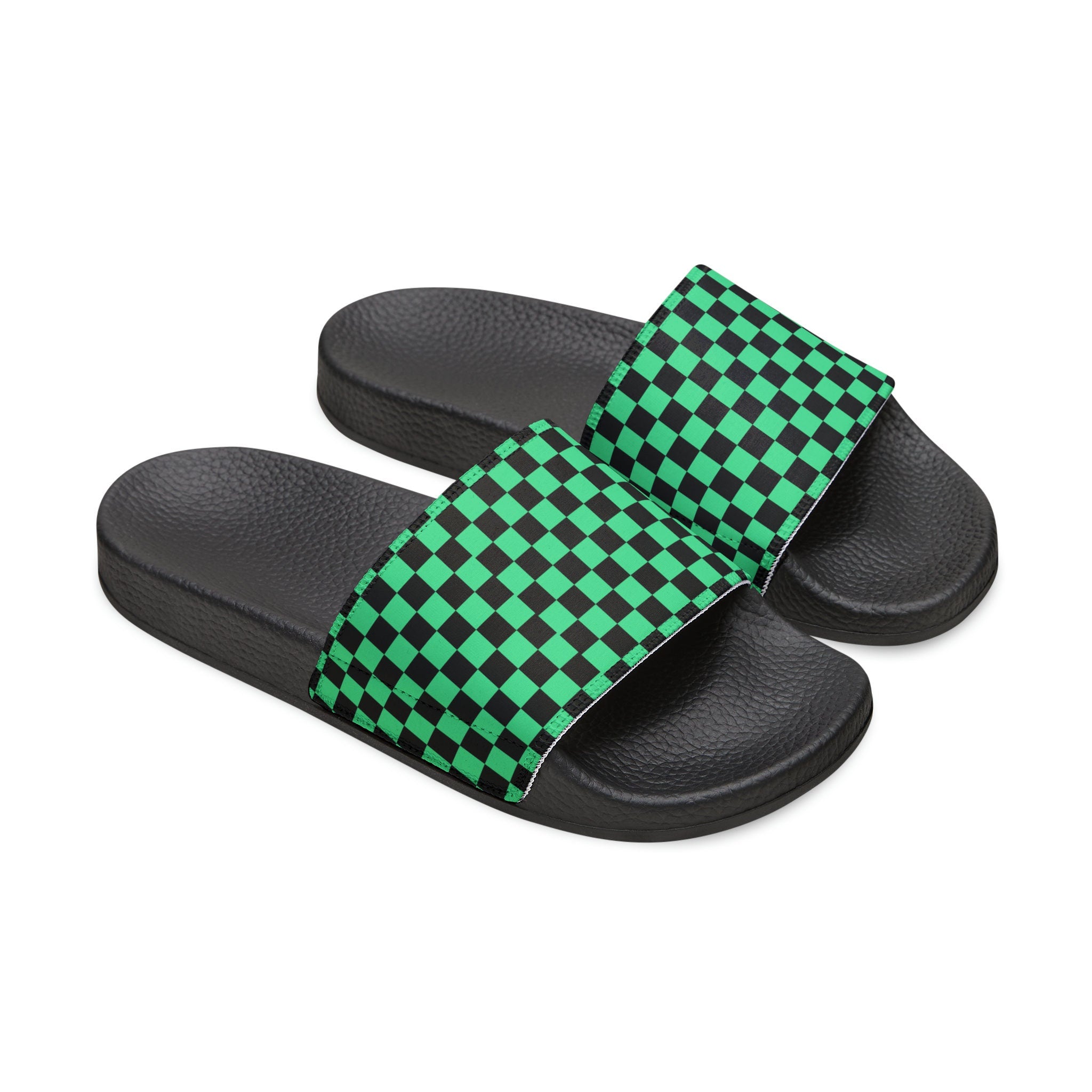 Men's Iconic Green Black Checkerboard PU Slide Sandals
