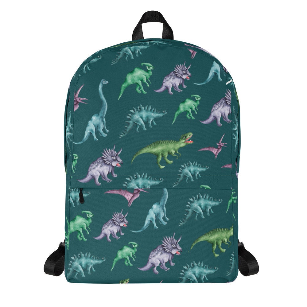School Backpack with Cool Green Dinosaur Design