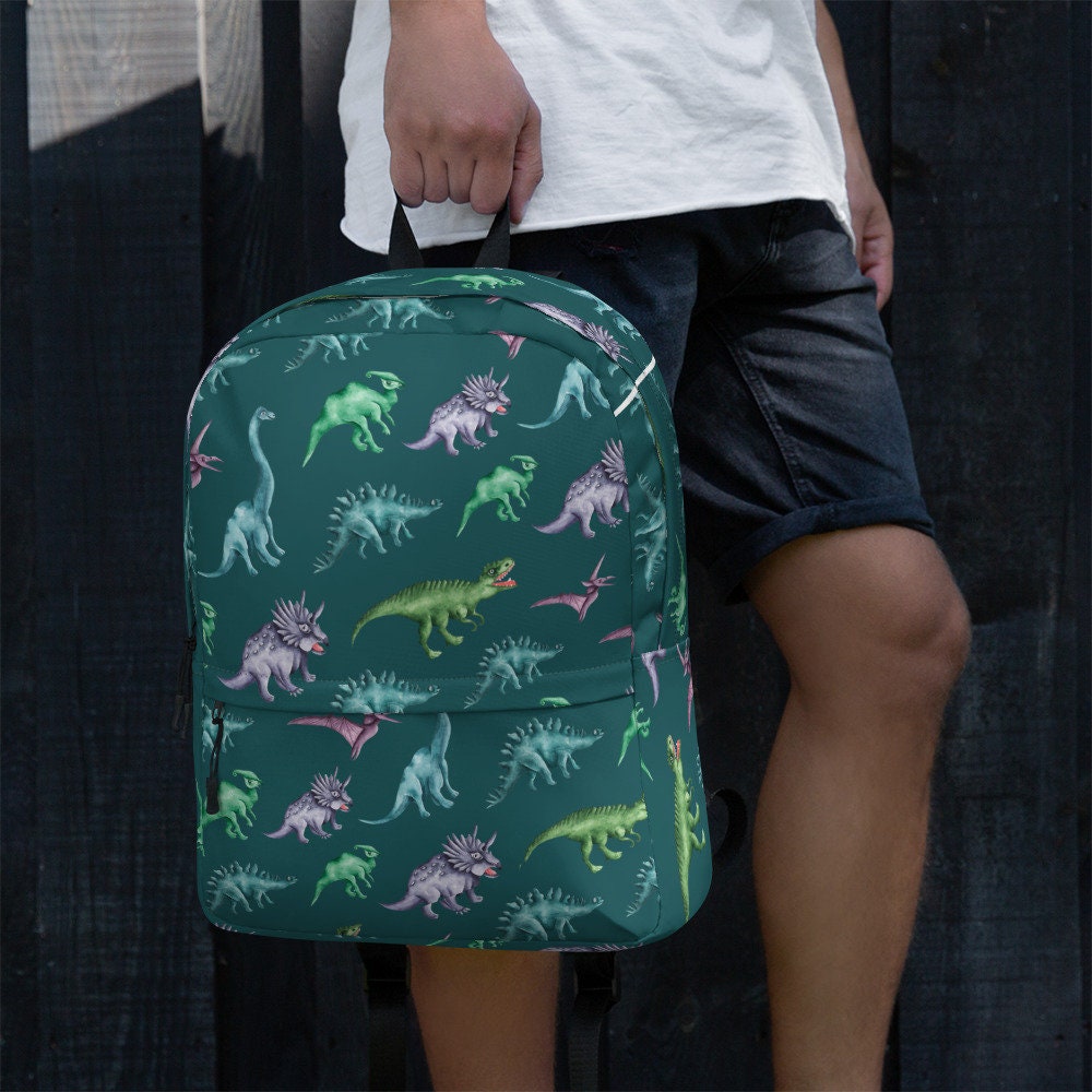 School Backpack with Cool Green Dinosaur Design