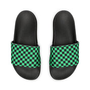 Men's Iconic Green Black Checkerboard PU Slide Sandals