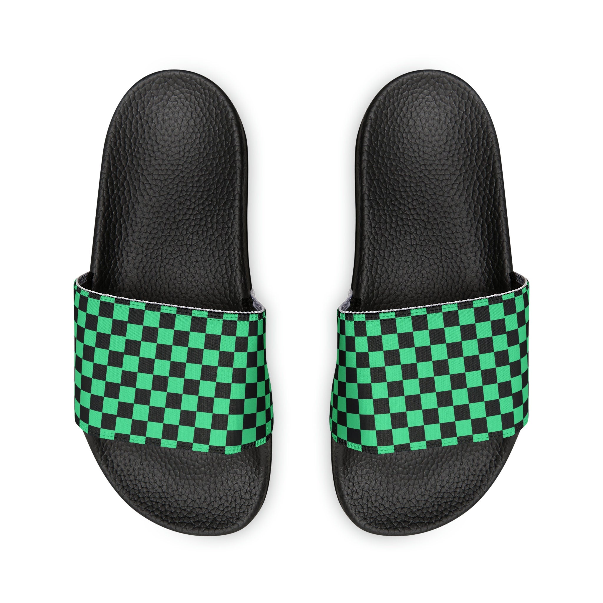 Men's Iconic Green Black Checkerboard PU Slide Sandals