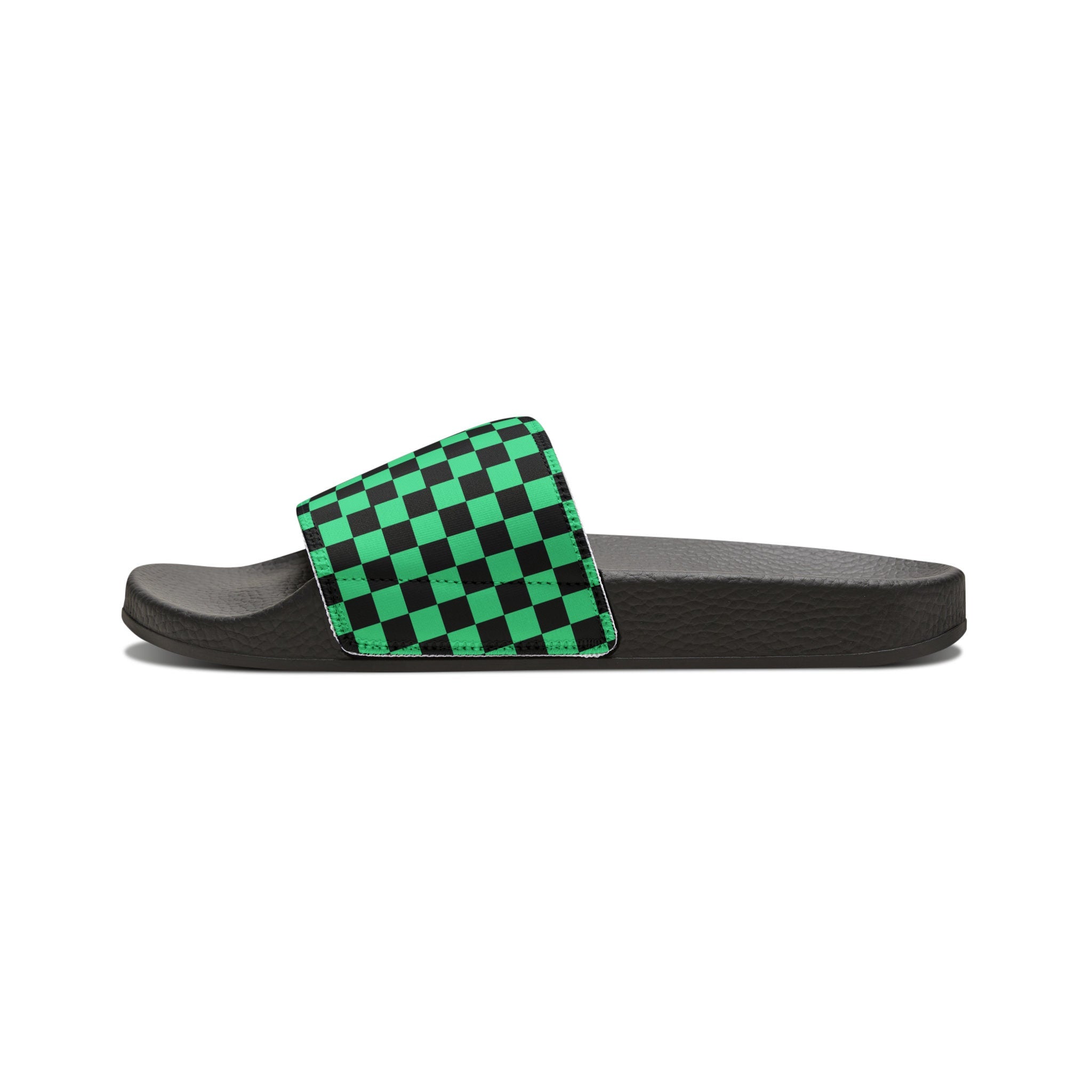 Men's Iconic Green Black Checkerboard PU Slide Sandals