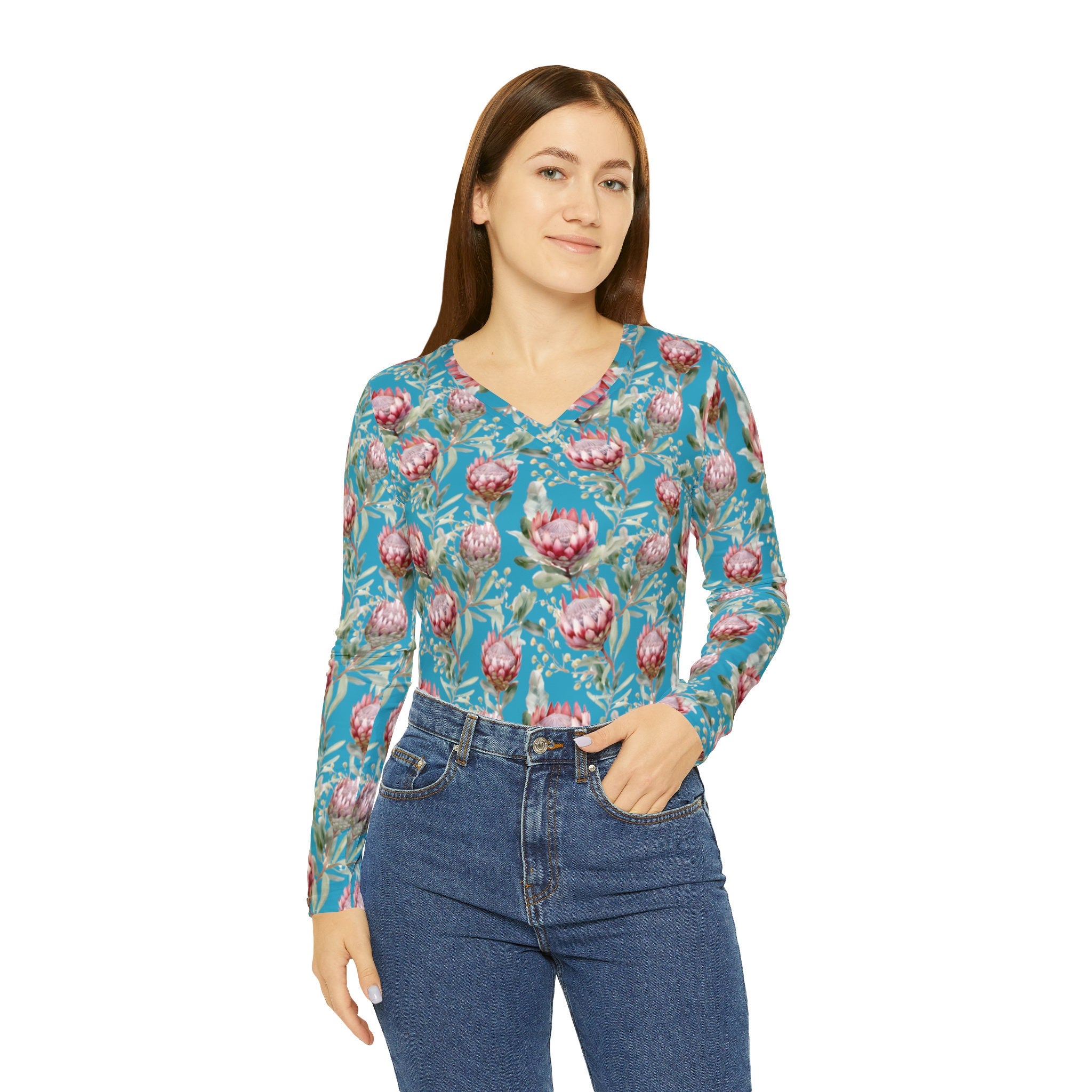 Beautiful Floral Women's Long Sleeve V-neck Shirt (AOP)