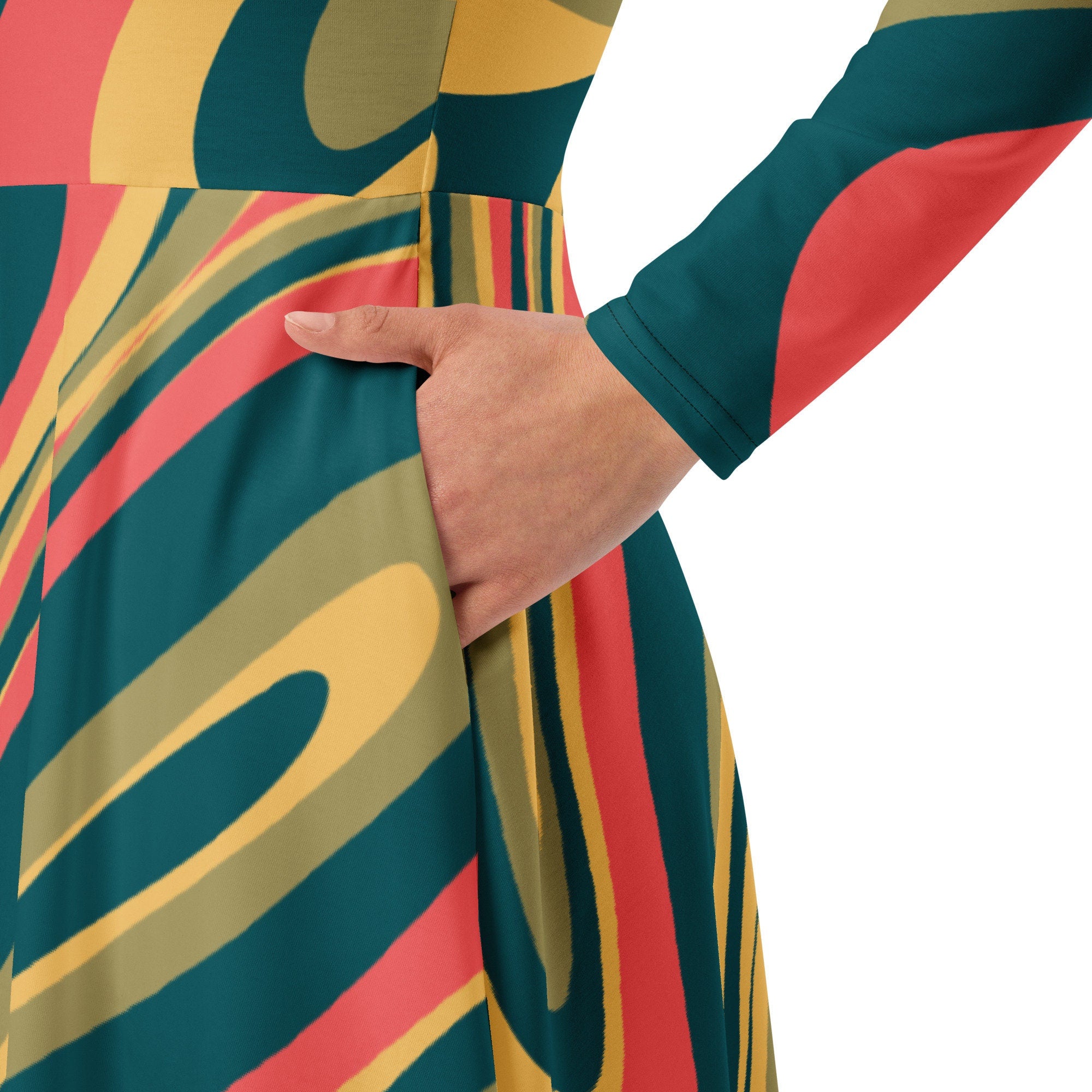 Groovy All-over print long sleeve midi dress