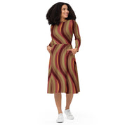 Beautiful Fall All-over print long sleeve midi dress