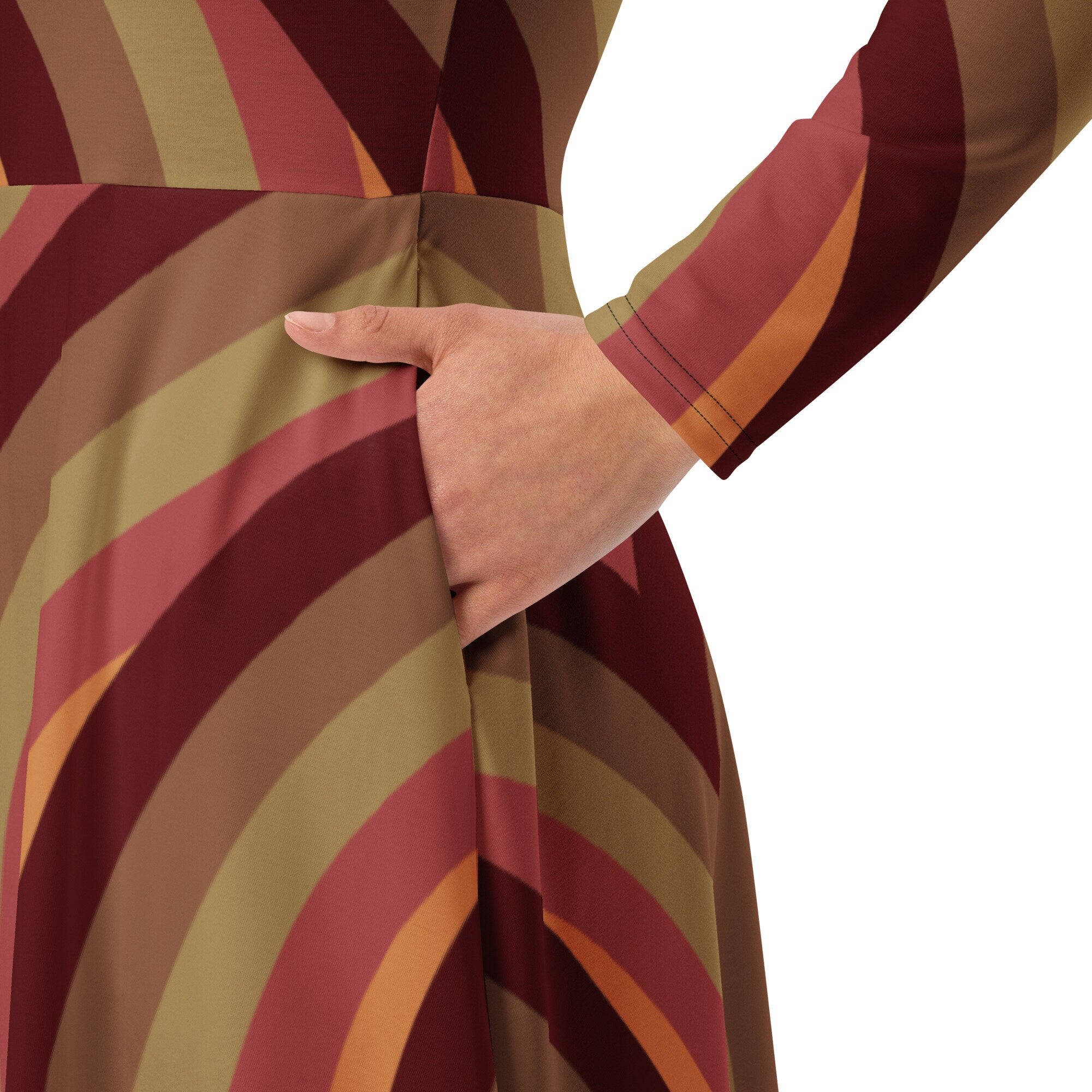 Beautiful Fall All-over print long sleeve midi dress