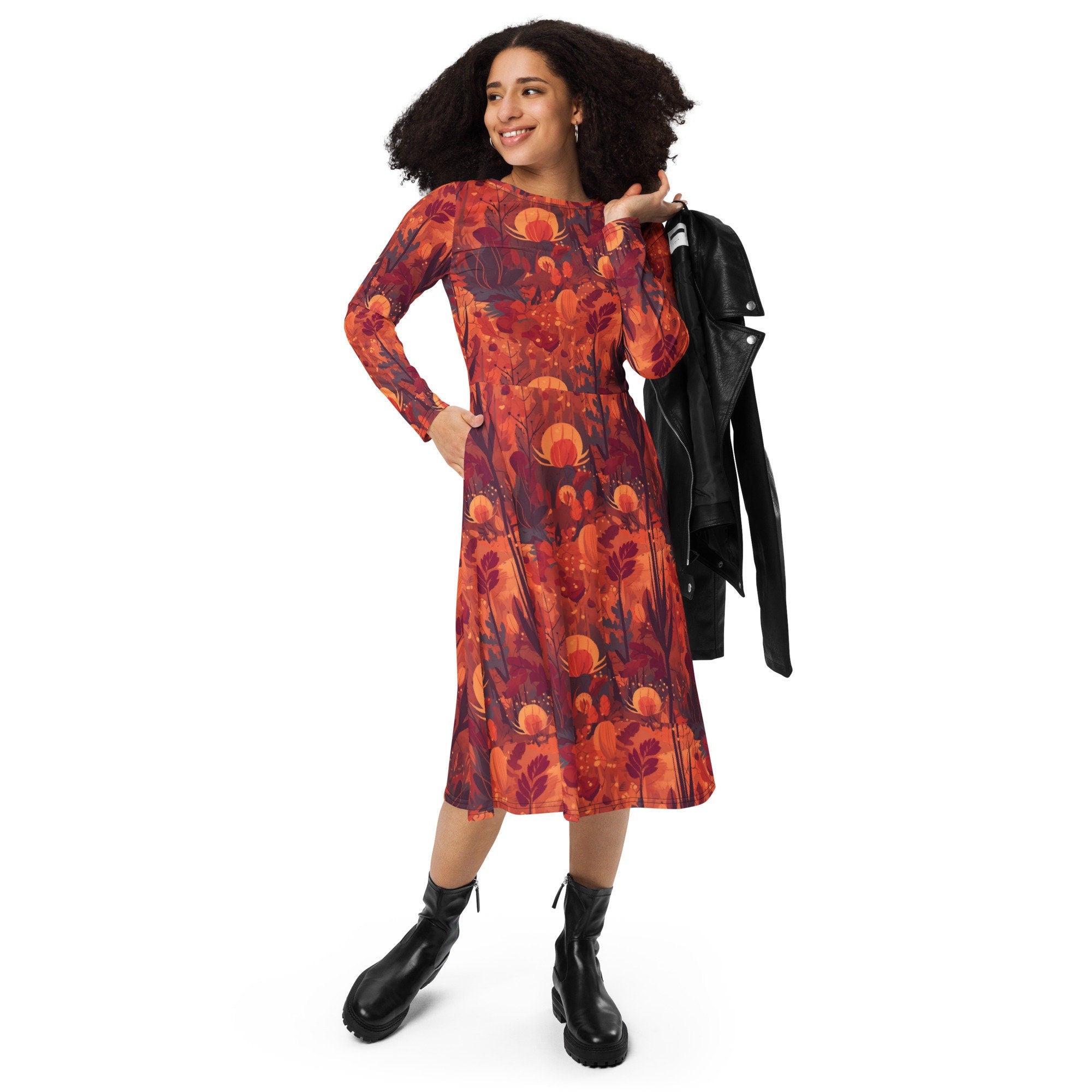 Beautiful Fall Print All-over print long sleeve midi dress