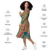 Beautiful All-over print long sleeve midi dress