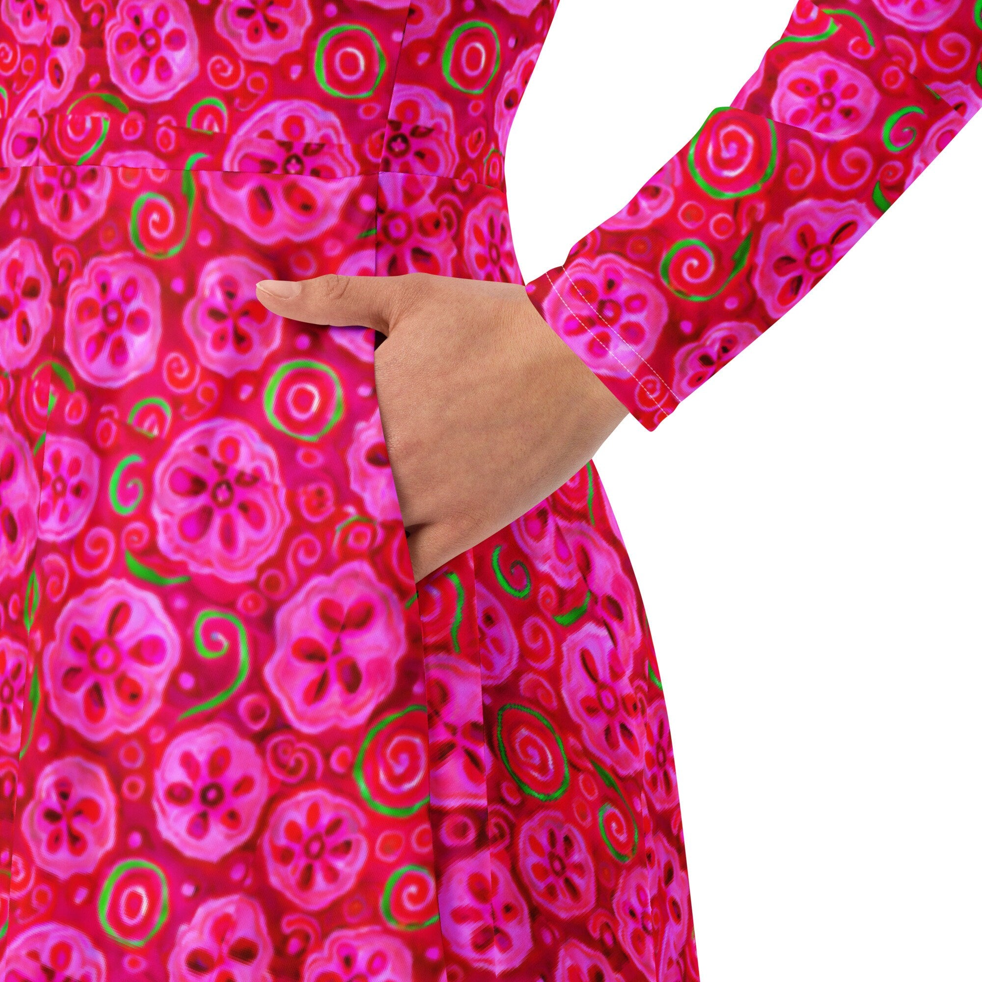 Pretty Pink All-over print long sleeve midi dress